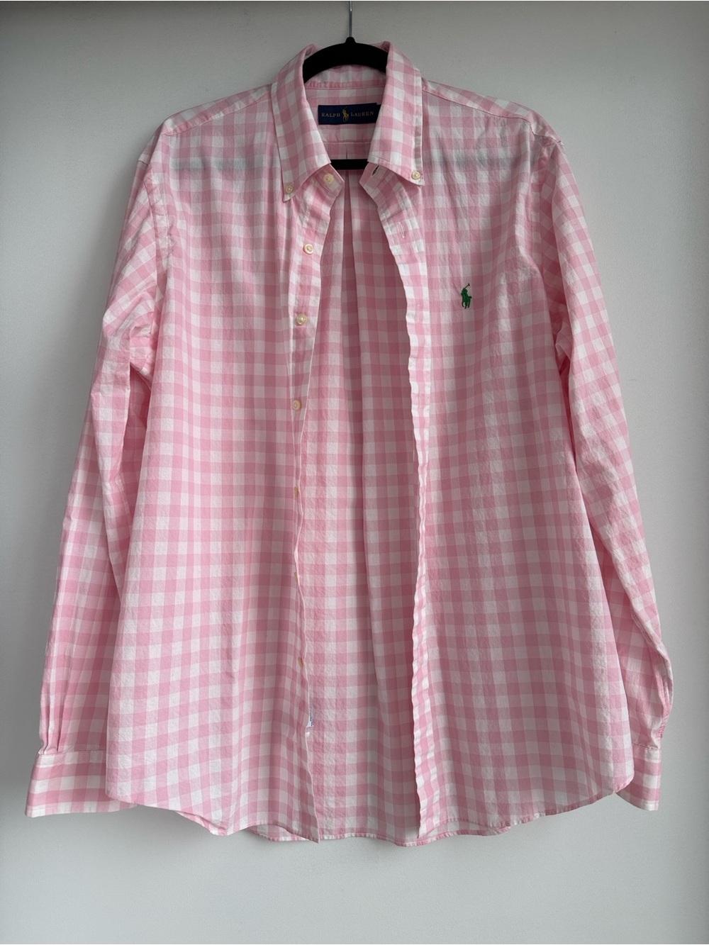 Polo Ralph Lauren Pink Gingham Button Down Shirt Size L Cotton Green Pony